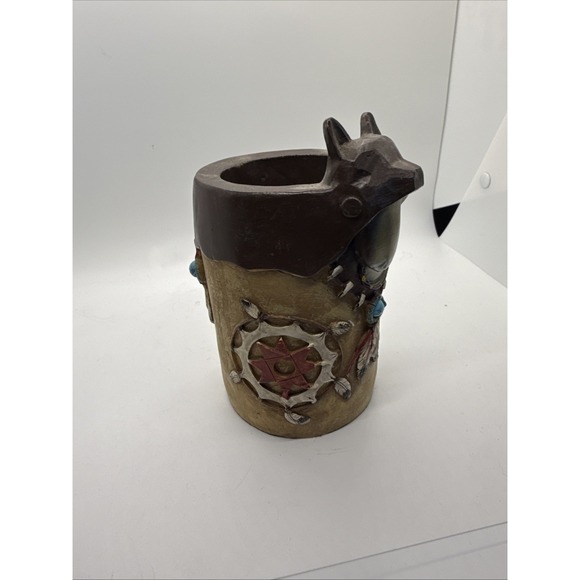 Southwest Style Native American Decoration Cup Wolf Head Be - Picture 4 of 6